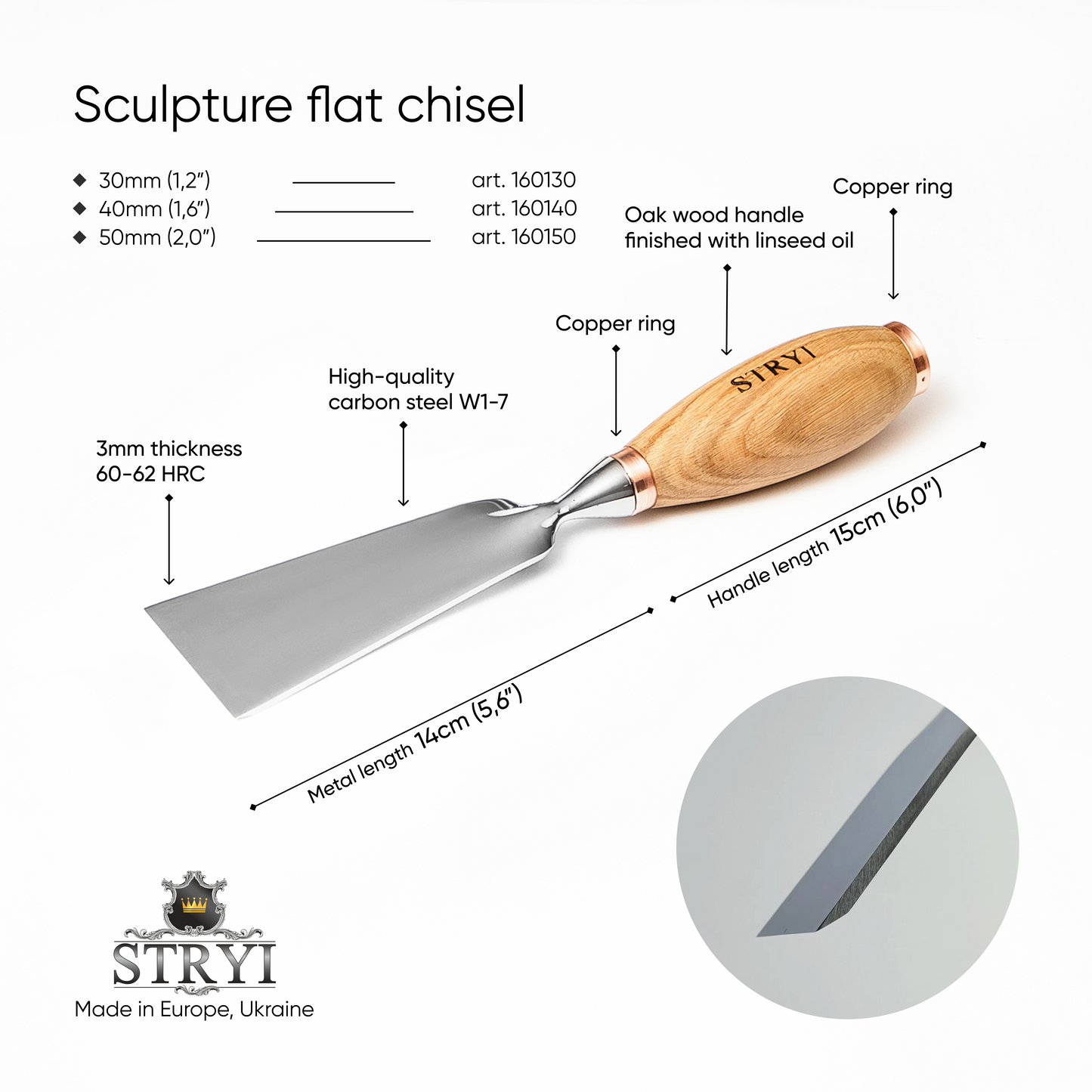 Large sculpture chisel, 1 profile, Flat Heavy-duty gouge STRYI Profi, Flat gouges, Making furniture, sculpting tools