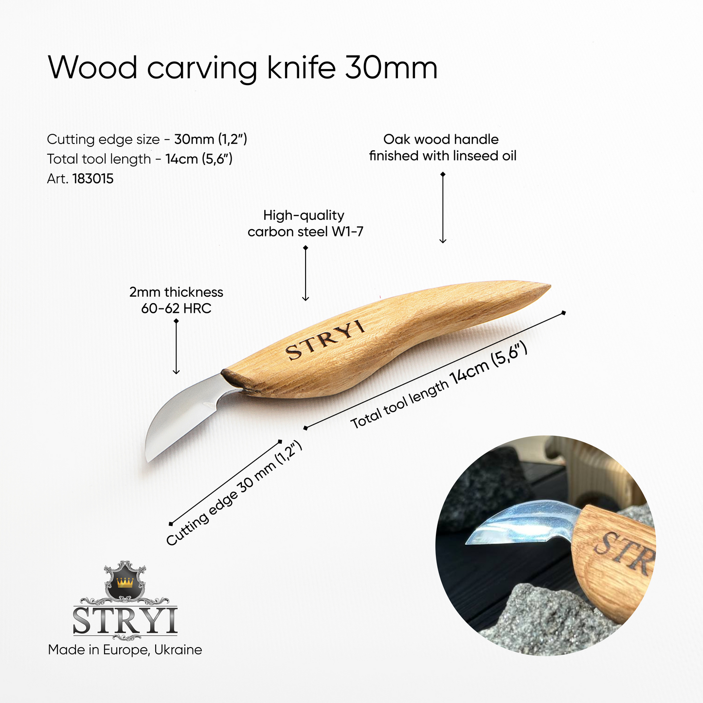 Knife for chip carving 30mm STRYI, Carving knife, Carving tools, Forged knife, Stryiwoodcarving