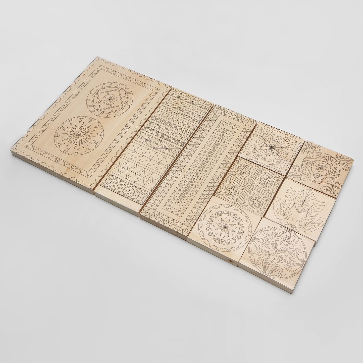 Basswood blanks set, 9pcs, printed with carving patterns