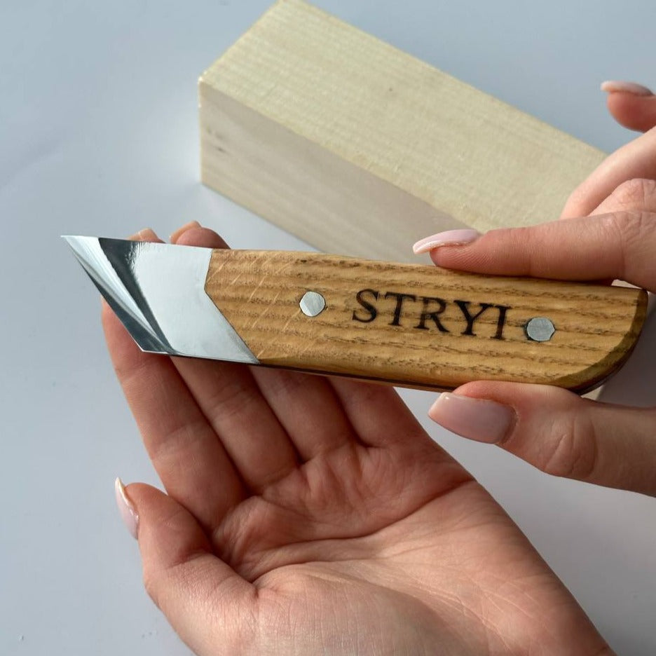 Wide carving knife, carving knife 40mm STRYI Profi, Skewed knife, Knife for sculpting
