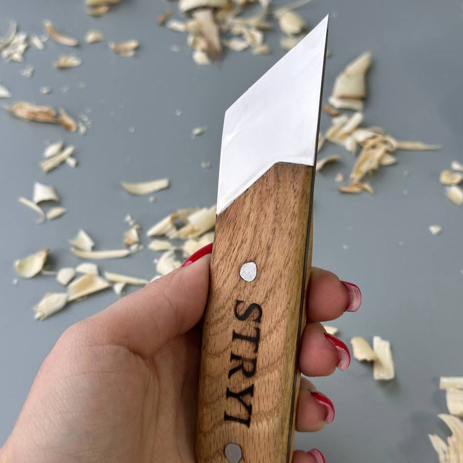 Wide carving knife, carving knife 40mm STRYI Profi, Skewed knife, Knife for sculpting