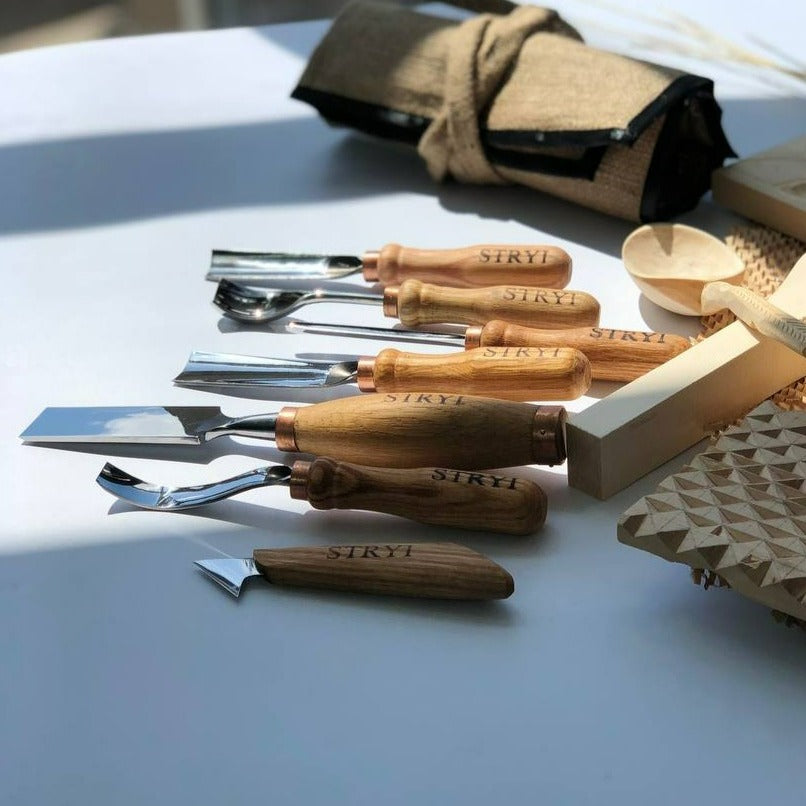 Wood Carving Kit 7 pcs, Chisels and Gouges STRYI Profi, Versatile Carving Set