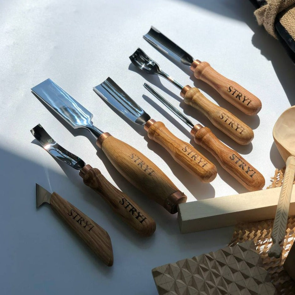 Wood Carving Kit 7 pcs, Chisels and Gouges STRYI Profi, Versatile Carving Set
