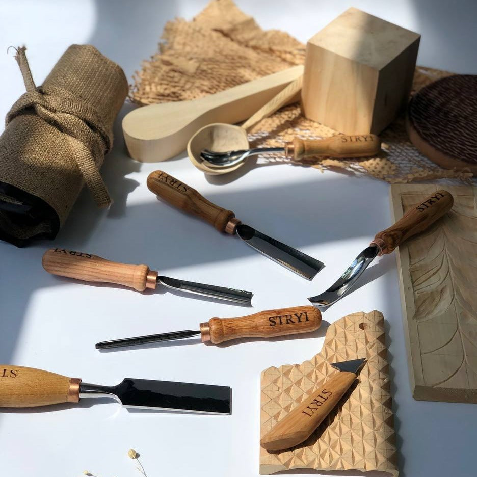 Wood Carving Kit 7 pcs, Chisels and Gouges STRYI Profi, Versatile Carving Set