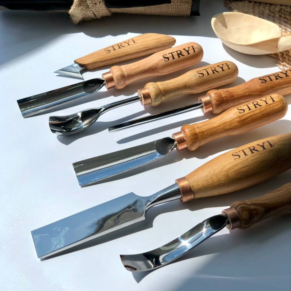 Wood Carving Kit 7 pcs, Chisels and Gouges STRYI Profi, Versatile Carving Set
