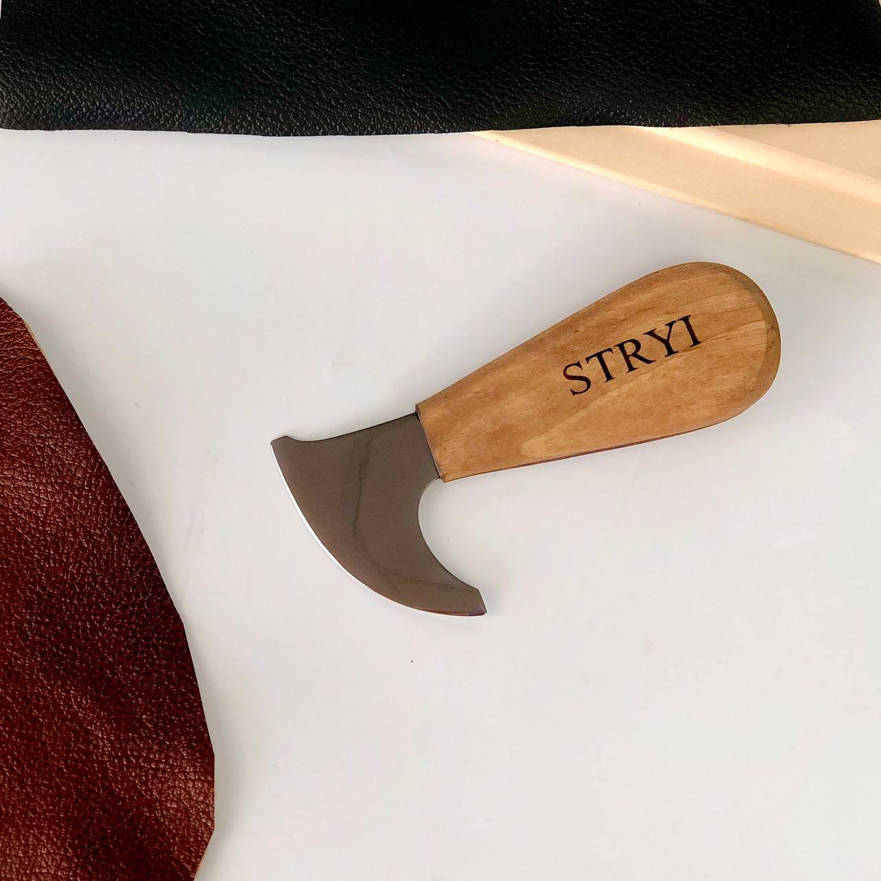 Unique Half Leather Blade Knife for Leatherworking STRYI Profi