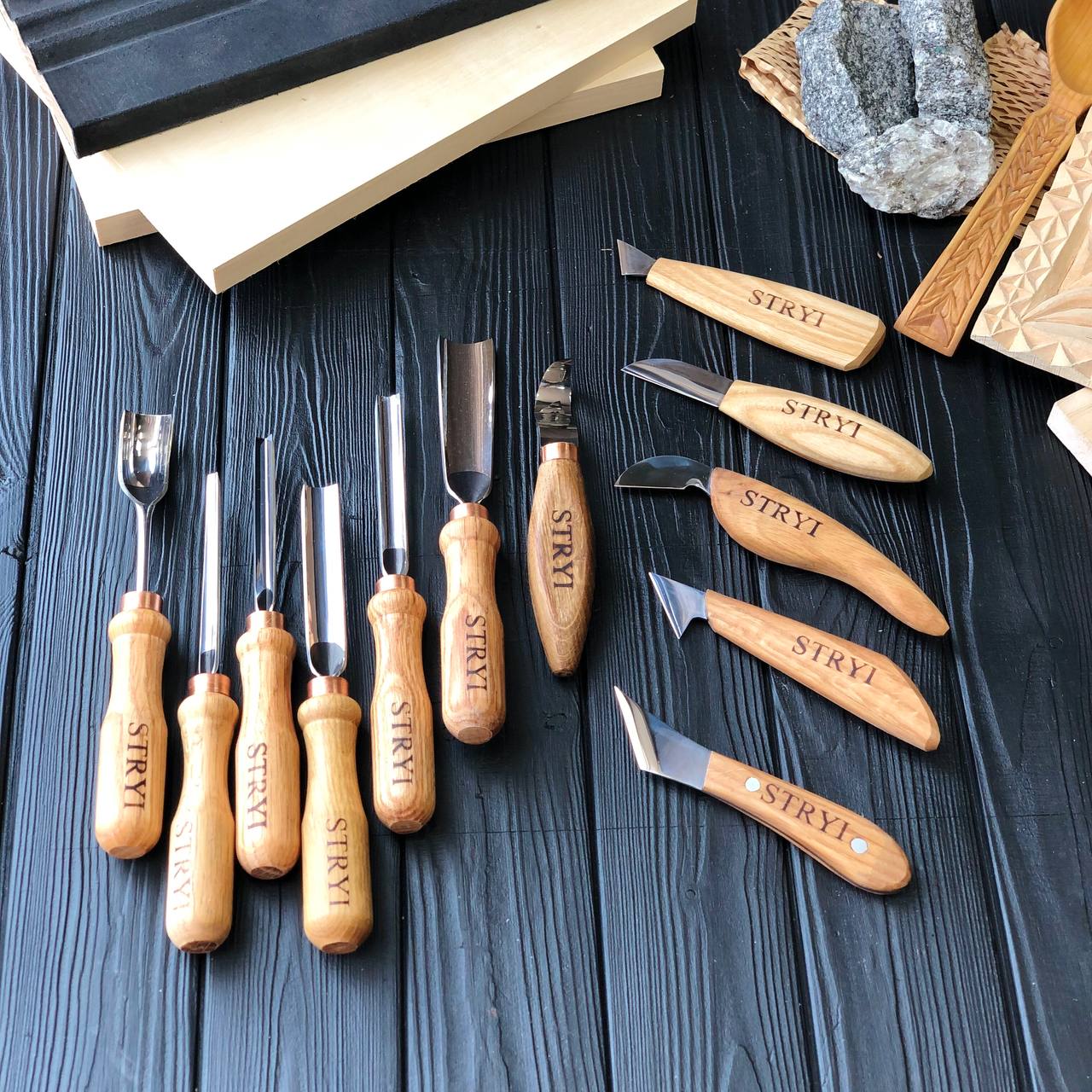 Wood carving toolset 12 pcs Chisels and Gouges STRYI Profi, Tools for wood carving, Woodworking kit