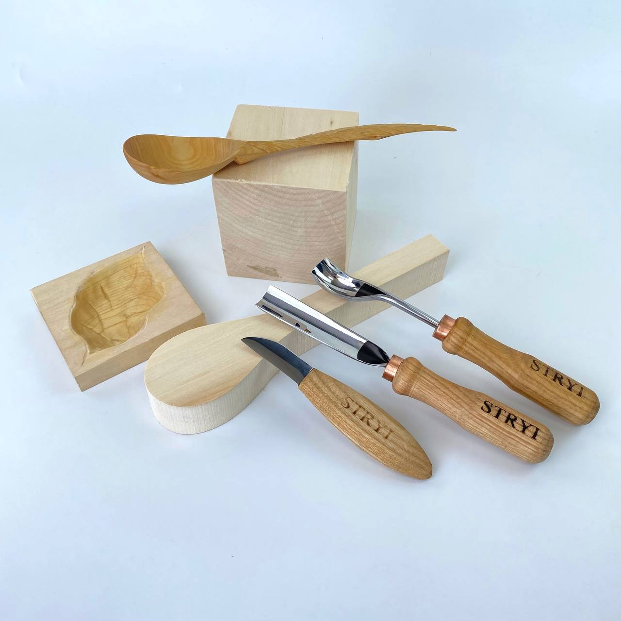 Kuksa, Spoon and cup Carving tools set 3pcs, STRYI Profi, Bowl gouge, Kuksa carving kit