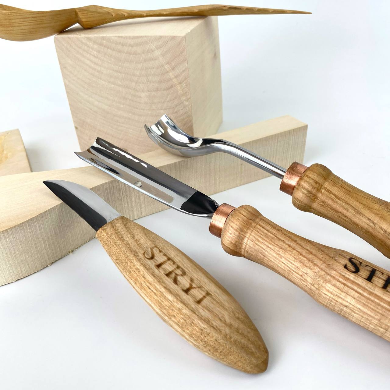 Kuksa, Spoon and cup Carving tools set 3pcs, STRYI Profi, Bowl gouge, Kuksa carving kit