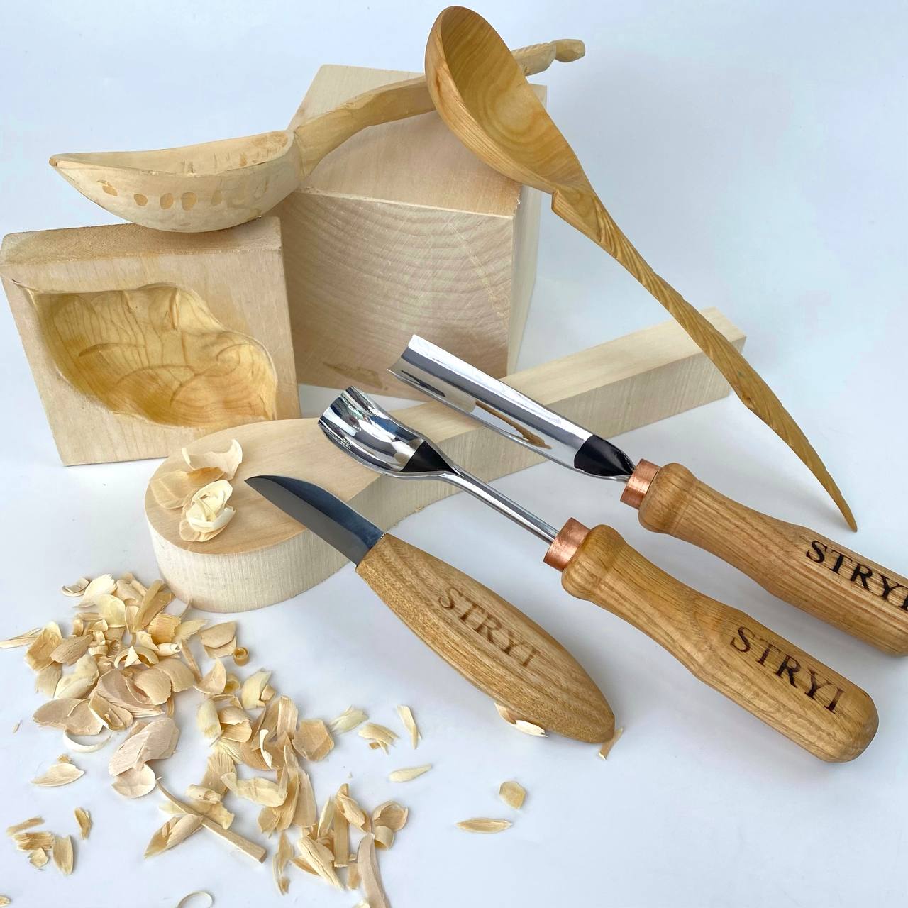 Kuksa, Spoon and cup Carving tools set 3pcs, STRYI Profi, Bowl gouge, Kuksa carving kit