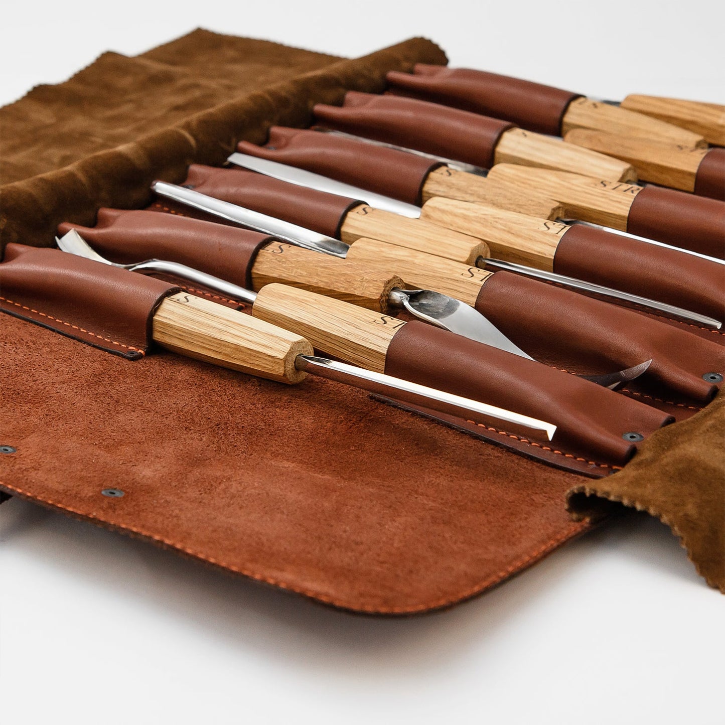 Wood carving kit for relief carving in leather case, 12pcs STRYI Profi, Chisels set, Gouges set, Gift ready