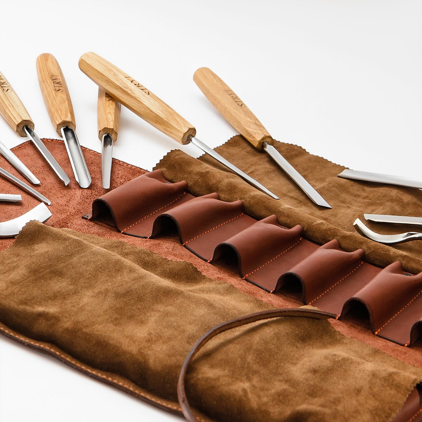 Wood carving kit for relief carving in leather case, 12pcs STRYI Profi, Chisels set, Gouges set, Gift ready