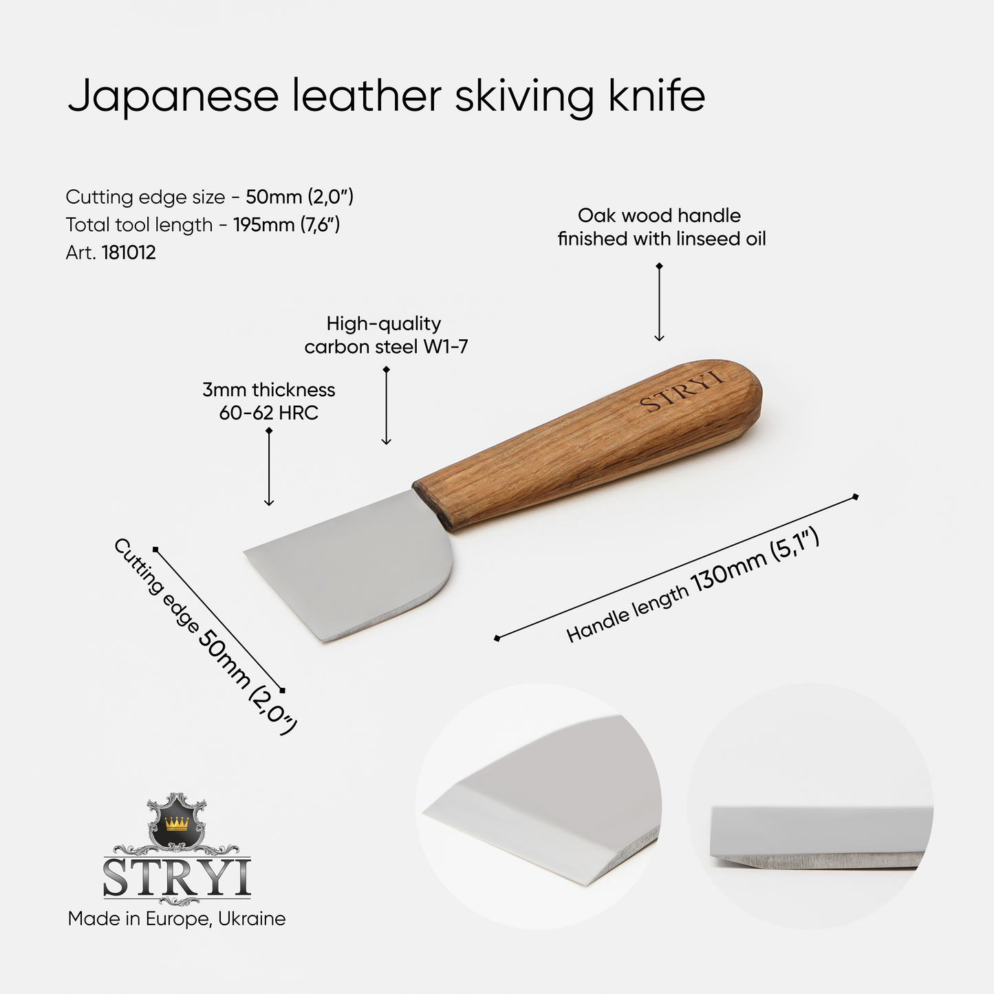 Japanese skiving knife for leather straight-beveled  STRYI Profi, knife for leather working, basic knife for leather