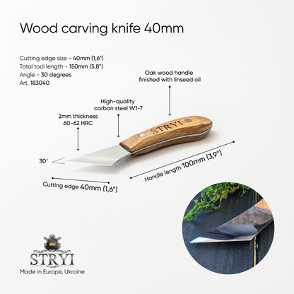 Figured carving knife for woodcarving 40mm STRYI Profi, Whittling knives, Sloyd knives, Knife for wooden jewelry