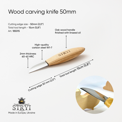 Whittling knife 50mm STRYI Profi, Woodcarving tool, Sloyd knife, Carving knife, Straight blade knife