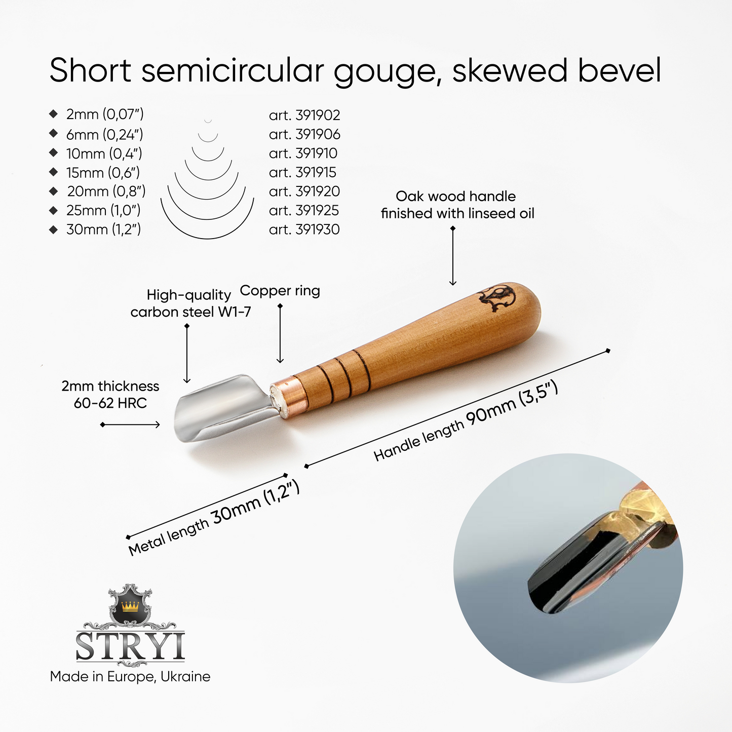 Woodcarving tool short gouge skewed STRYI-AY Profi, Chip carving tools