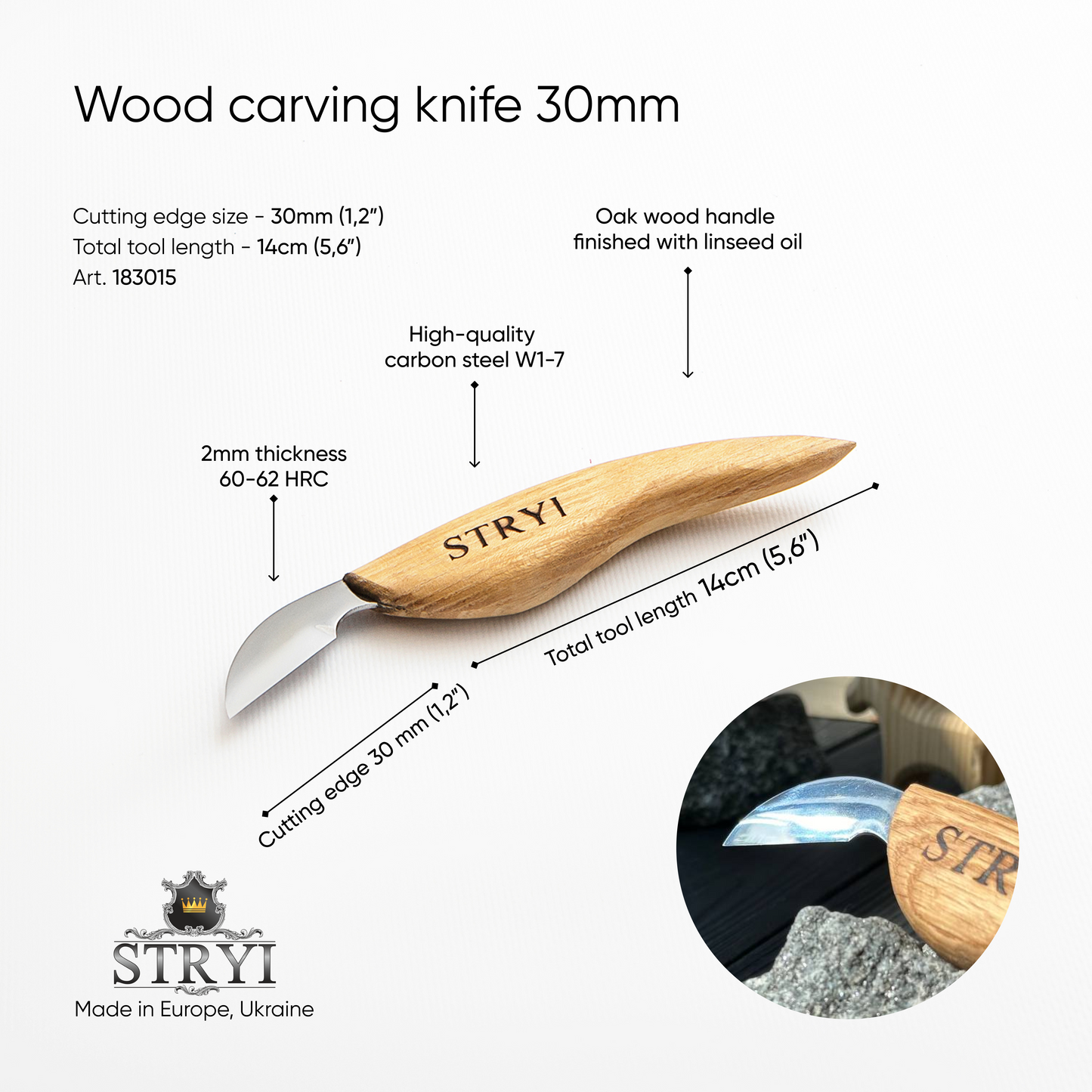 Knife for chip carving  30mm STRYI, Carving knife, Carving tools, Forged knife, Stryiwoodcarving