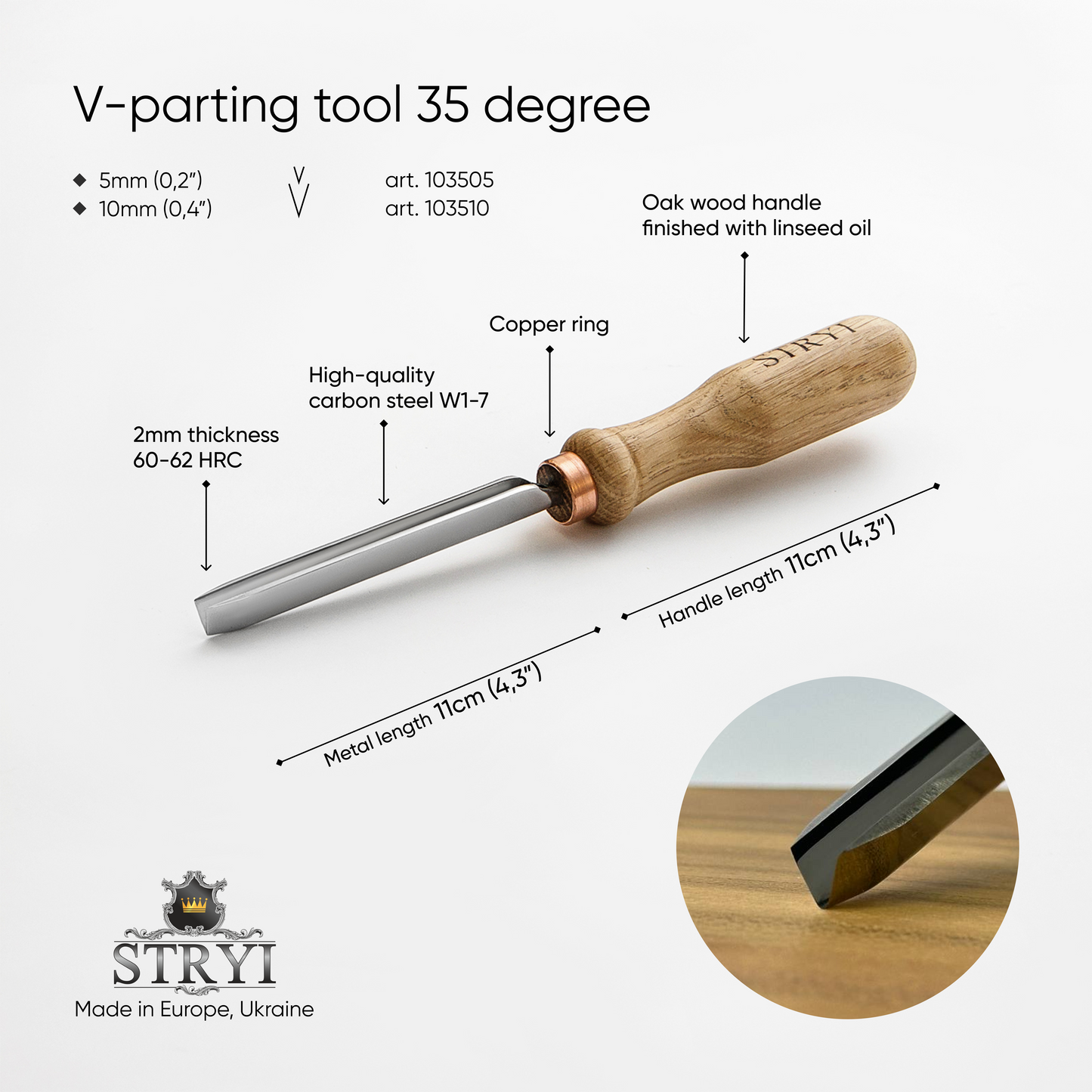 V-parting chisel 35 degree STRYI Profi, Wood carving tools, Chisels