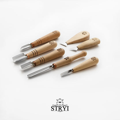 Wood carving set of 7 tools for chip carving STRYI Profi, Chip carving tools, Set for start carving, Gift for young man