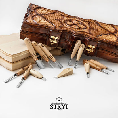 Basic set for woodcarving, Chip carving kit, STRYI-AY Profi, Chip carving tools, Chip carving knives