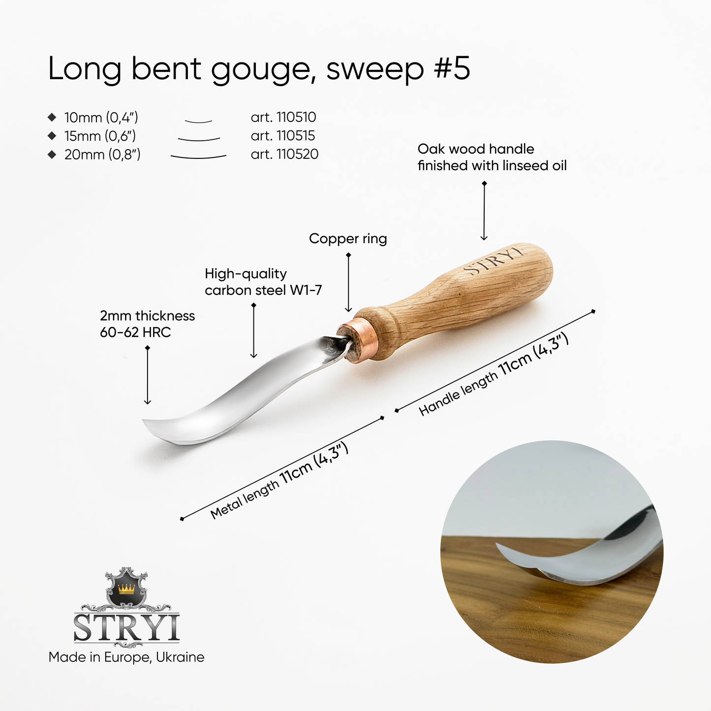 Long bent gouge 5 profile, Woodcarving tools STRYI, Carving gouge, Carving background, hand forged tools