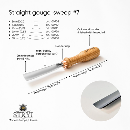 Gouge #7 profile woodcarving chisel STRYI Profi, sloping gouges, Stryi carving tools, gouge, chisels