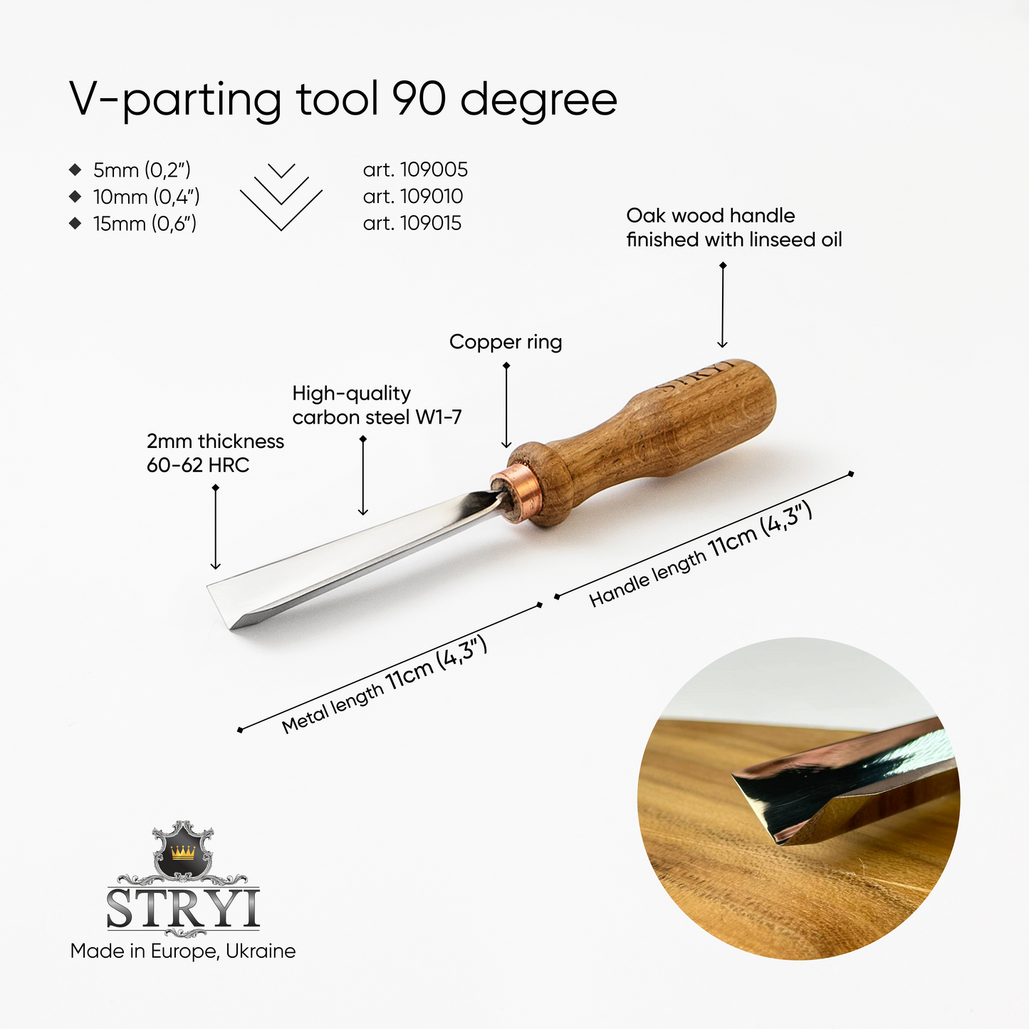 V-parting chisel 90 degrees, Wood carving tools STRYI Profi