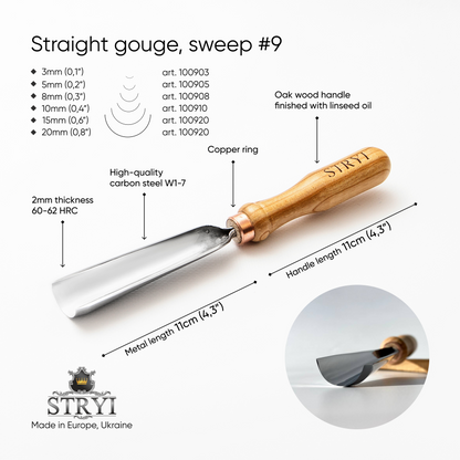 Gouge #9 profile Woodcarving chisel STRYI Profi, Gouge, Rounded chisel, Relief carving