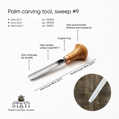 Palm carving tool STRYI Profi sweep #9, Linocutting tool, Burin Engraver, Detailed tool, Palm gouge