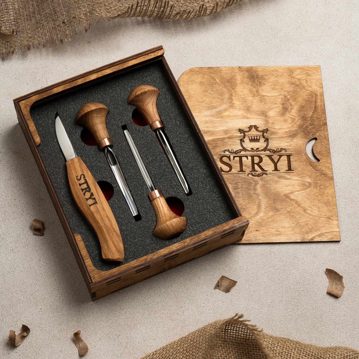 Basic wood carving figure tools set 4pcs STRYI wood carving tools, Сarving kit, Set for whittling figures