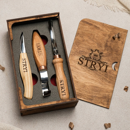 Spoon carving kit,  Wood carving set  3 pcs STRYI Profi, Carving tools, Hook knife, Spoon making