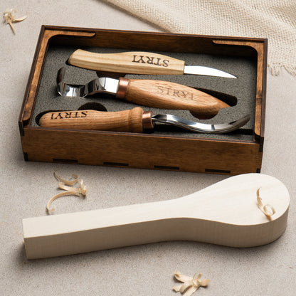 Spoon carving kit,  Wood carving set  3 pcs STRYI Profi, Carving tools, Hook knife, Spoon making