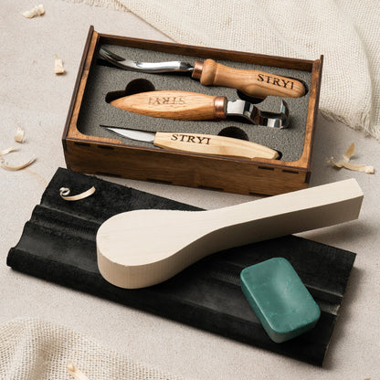 Spoon carving kit,  Wood carving set  3 pcs STRYI Profi, Carving tools, Hook knife, Spoon making