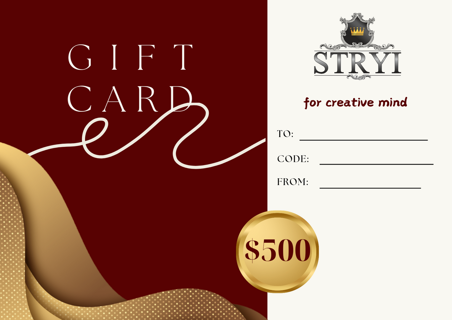 Wood carving tools STRYI gift card, gift voucher, gift certificate