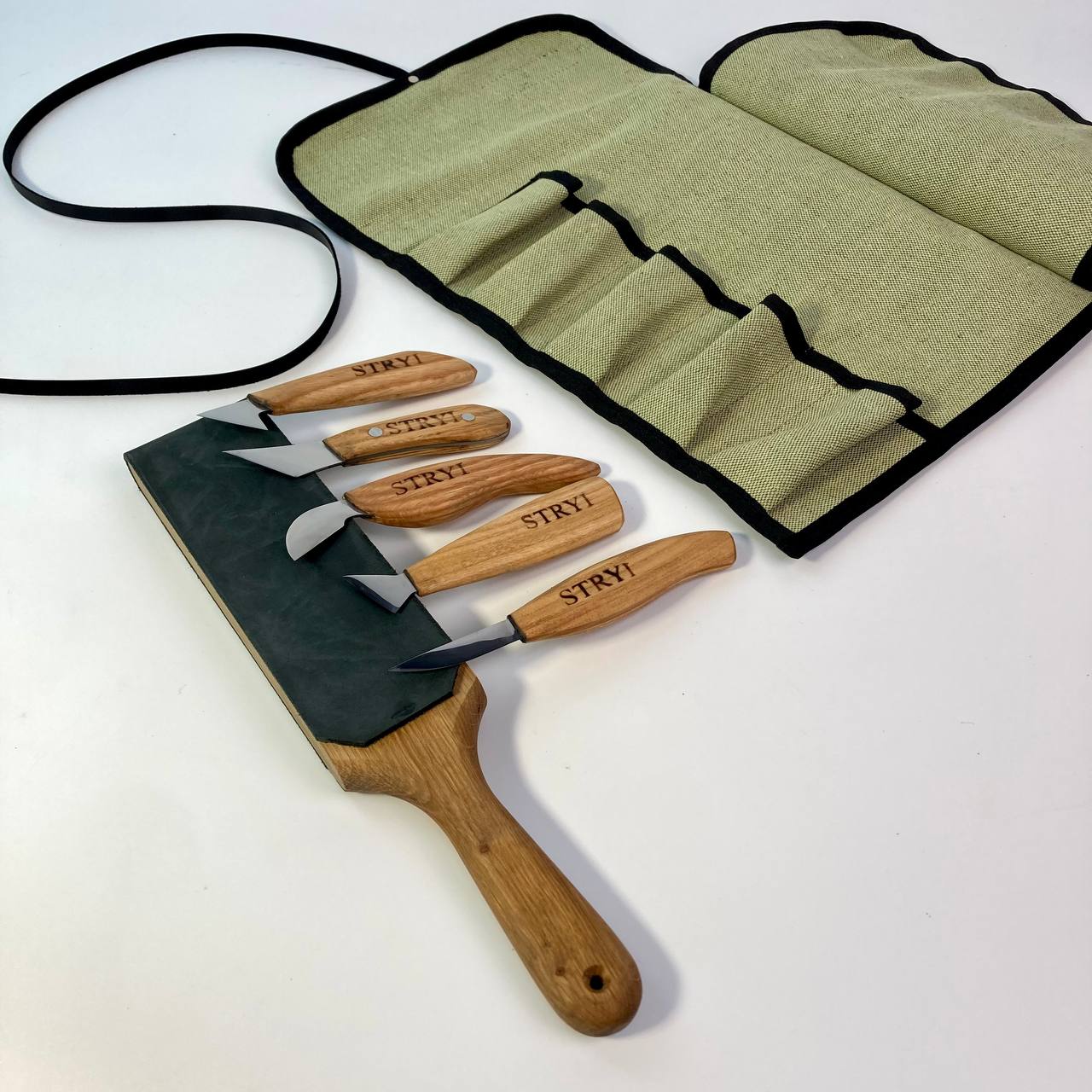 Wood carving knives set 5pcs in tarpaulin case STRYI, Stryi Carving knives