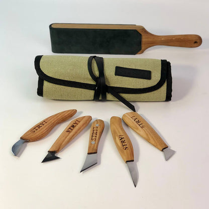 Wood carving knives set 5pcs in tarpaulin case STRYI, Stryi Carving knives