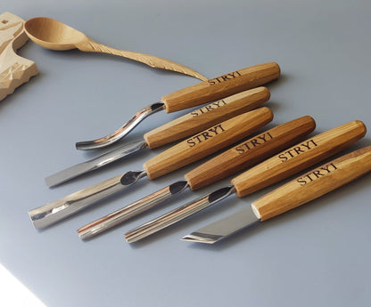 Wood carving tools set for relief carving 6pcs STRYI Profi, Gouges set, Chisels set, Gift for carver