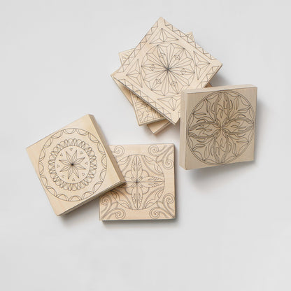 Basswood blanks set, 9pcs,  printed with carving patterns