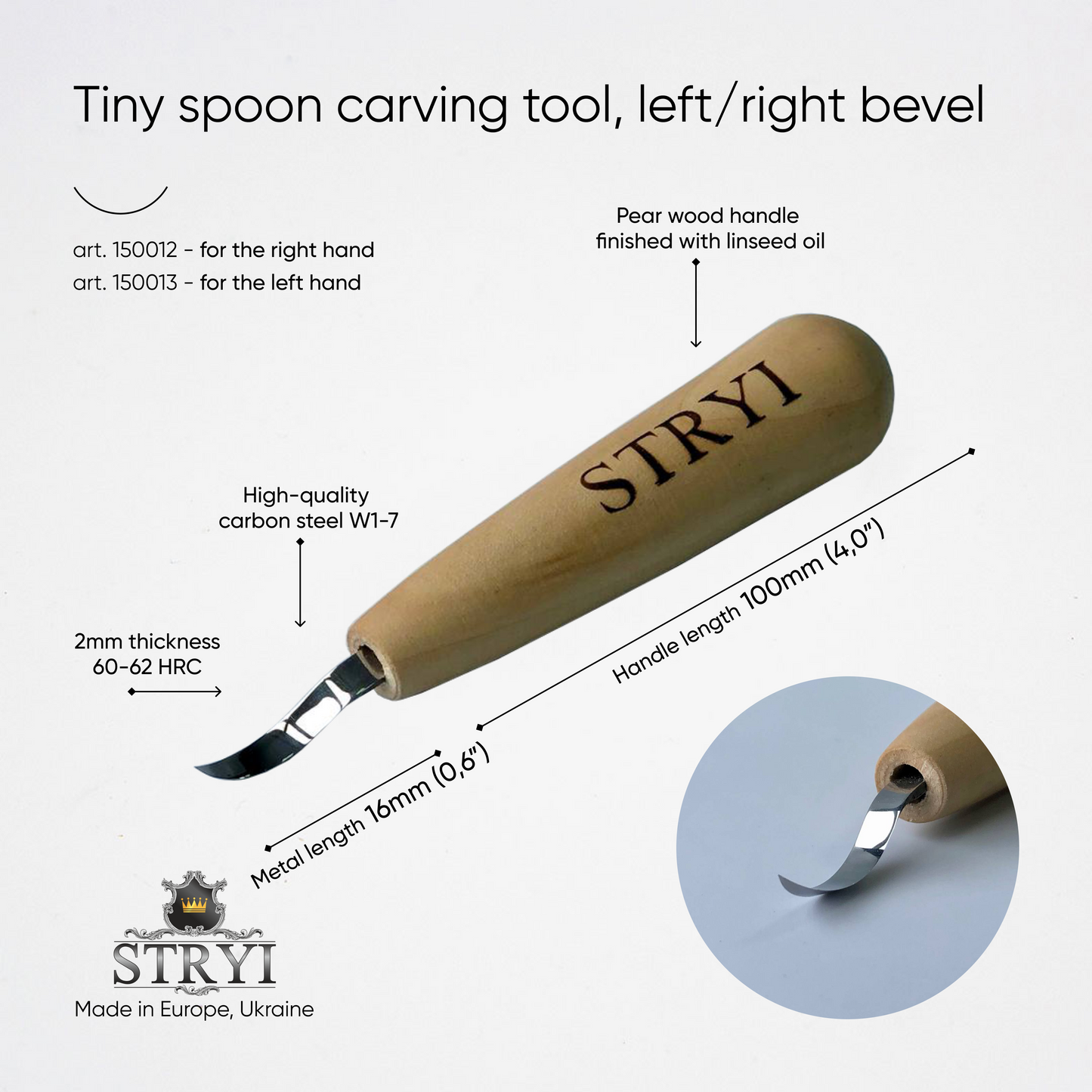 Tiny Carving Hook knife mini STRYI Profi, Detailed carving figurines