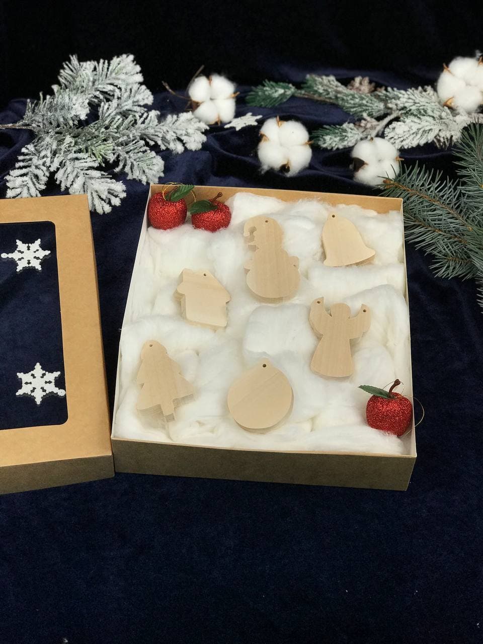 Set of Christmas toys, Blanks for creativity, Wooden Christmas decoration