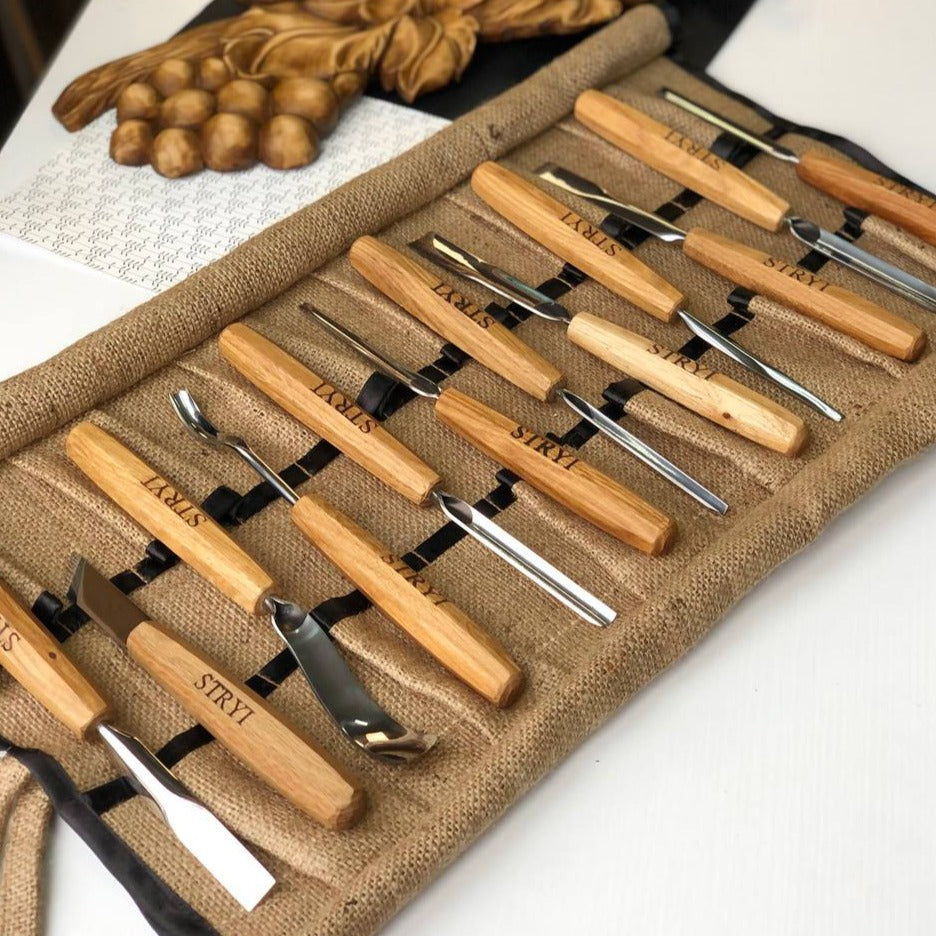 Wood carving tools set for relief carving 12pcs STRYI Profi, Gouges set, Chisels set, Gift for carver