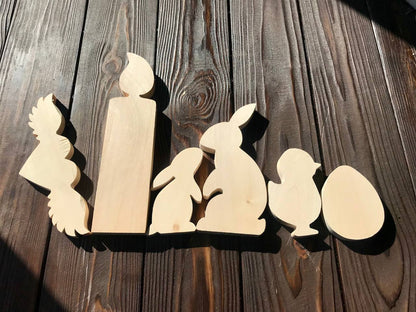 Blanks' set for  handmade Easter decor, carving Easter decor items, blanks for creativity, making wooden toys