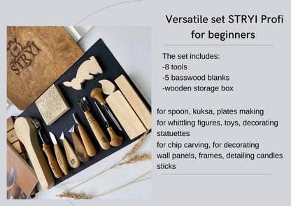 Versatile Wood carving kit STRYI Profi 12 pcs Gift for graduation, Free video tutorial