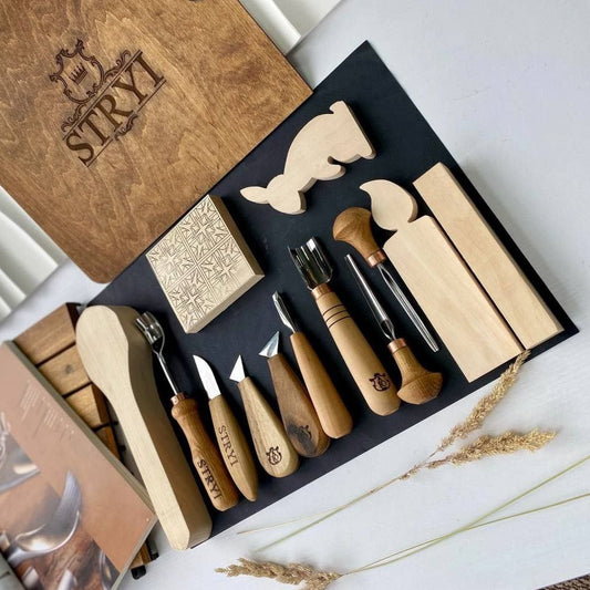 Versatile Wood carving kit STRYI Profi 12 pcs Gift for graduation, Free video tutorial