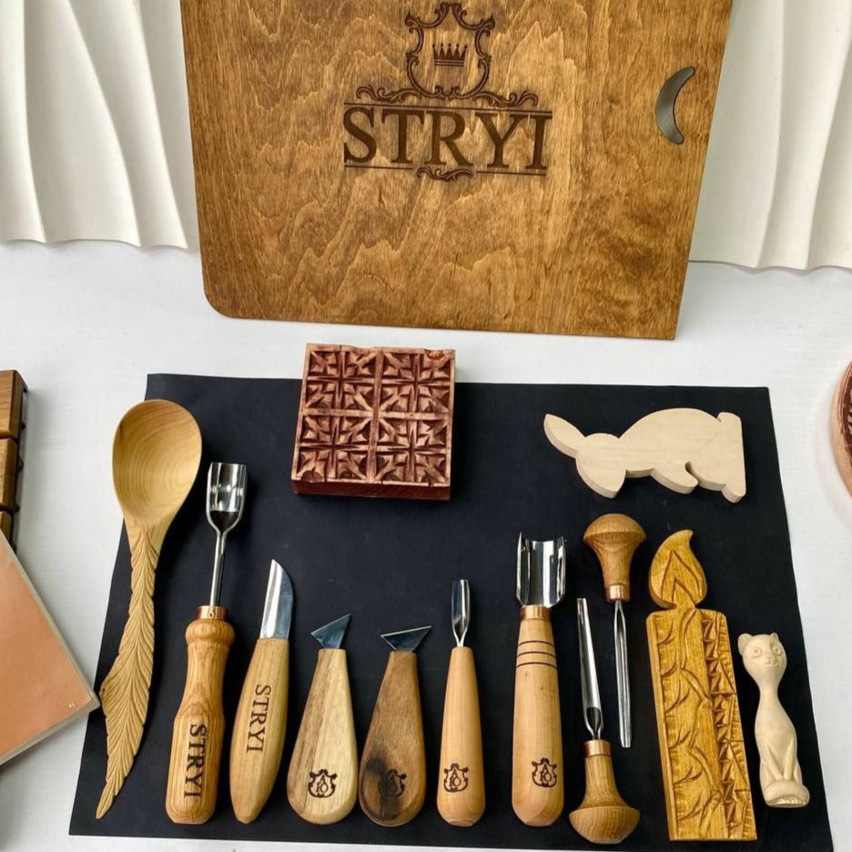 Versatile Wood carving kit STRYI Profi 12 pcs Gift for graduation, Free video tutorial