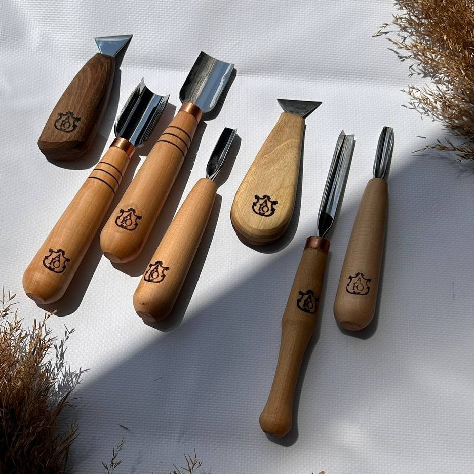 Wood carving set of 7 tools for chip carving STRYI Profi, Chip carving tools, Set for start carving, Gift for young man