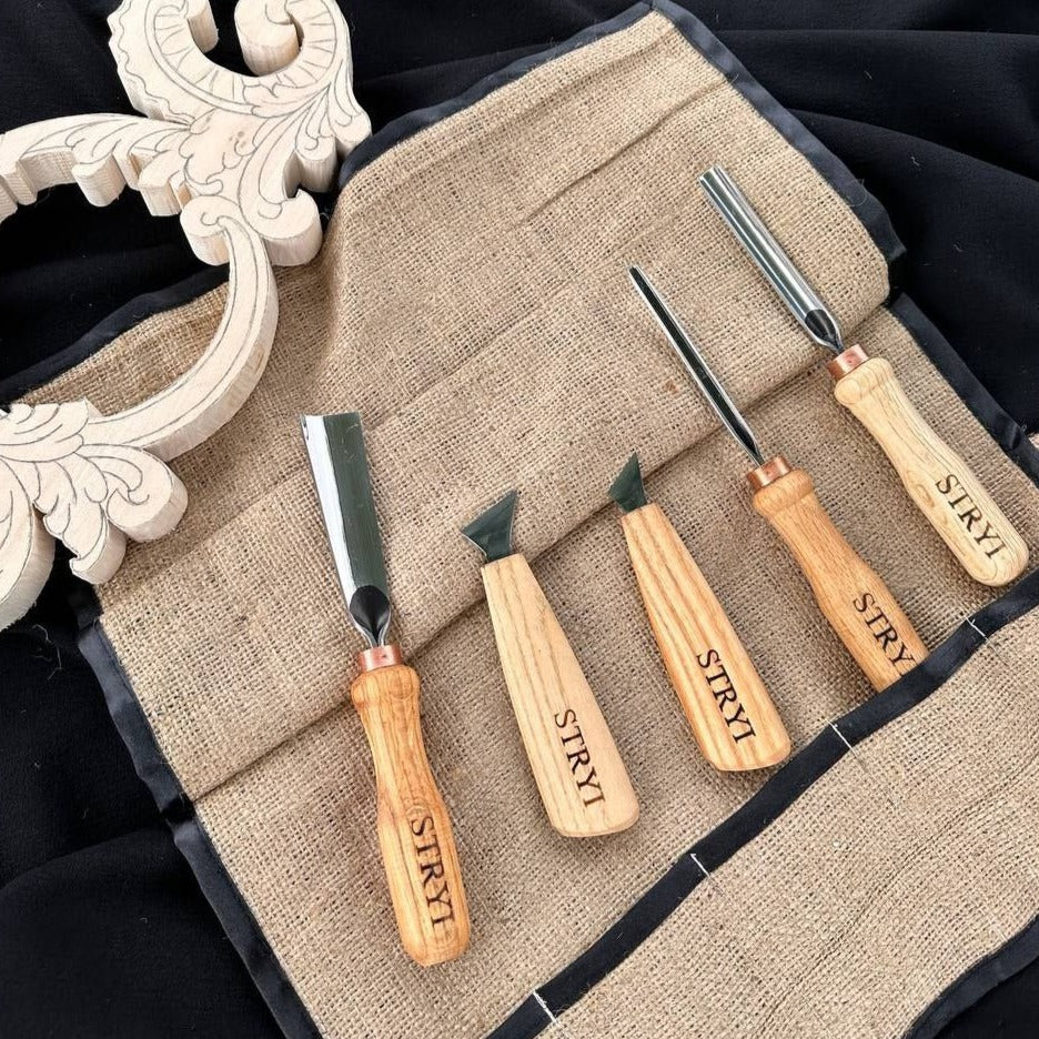 Basic wood carving toolset for relief carving, 5pcs STRYI Profi, Carving kit