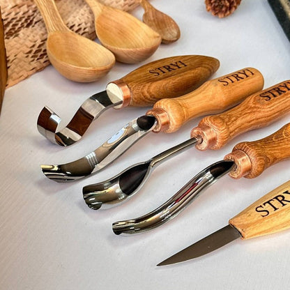 Spoon carving toolset 5pcs STRYI Profi in wooden gift box, Kuksa gouges, Bowl carving, Gift ready