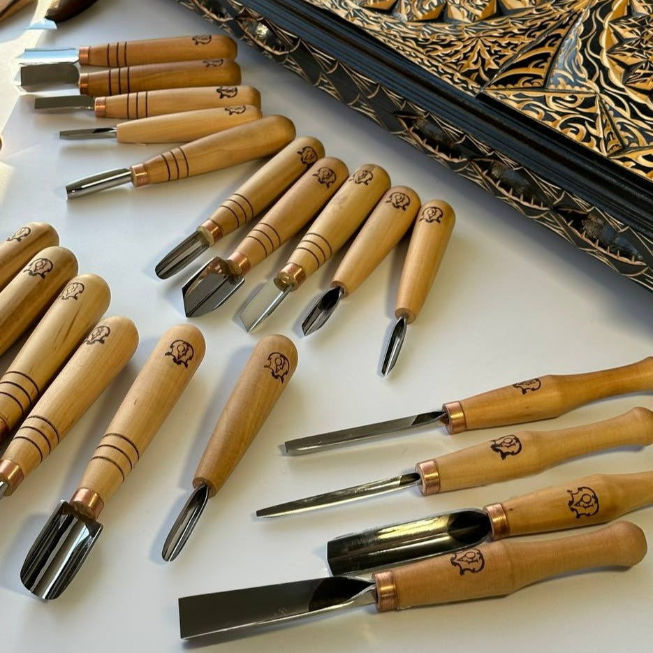 Woodcarving tools set 30pcs STRYI-AY, full completed set for volumetric chip carving