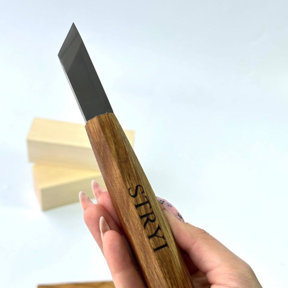 Wood carving knife STRYI Profi for relief, Chip carving knife, Skewed knife